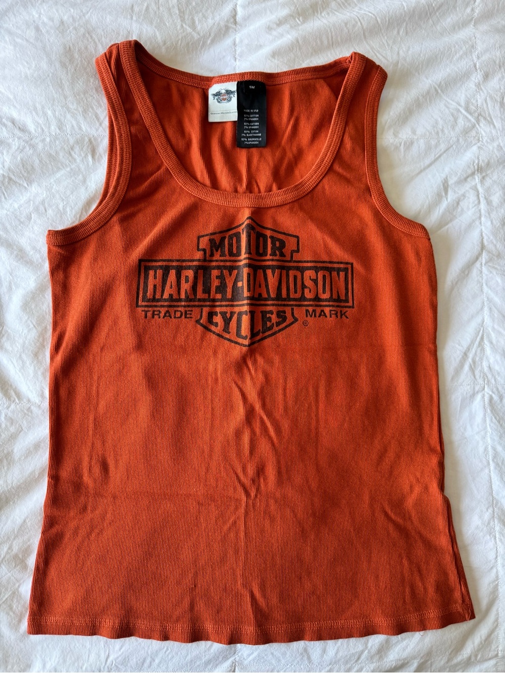 Harley-Davidson Orange Ribbed Crew Neck Top